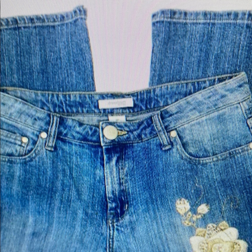 Dressbarn Petite Embroidered Beaded Floral Fitted Denim Jeans Mid-Rise Sz 8P